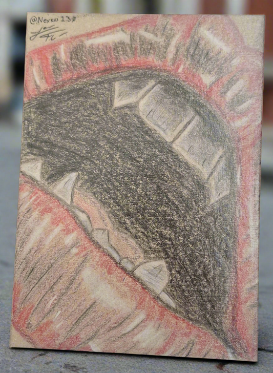 "Love Bites" 5inx7in color pencil on chipboard