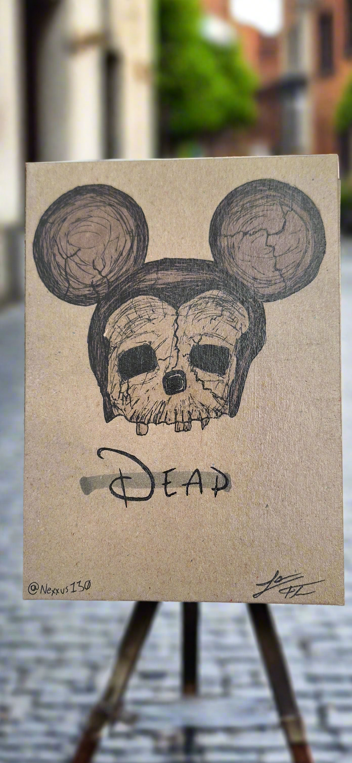 "Dead Mouse" 5in×7in marker on chipboard